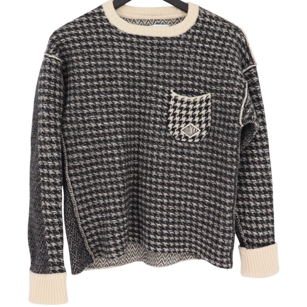 OVADIA & SONS Size L Lambswool Houndstooth Sweater Crewneck Pocket Casual *READ